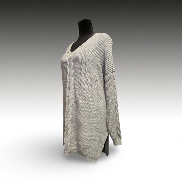 Gray Cable Knit Women's Tunic Or Dress Layering Cottagecore Grunge Y2k Oversized - Picture 2 of 10